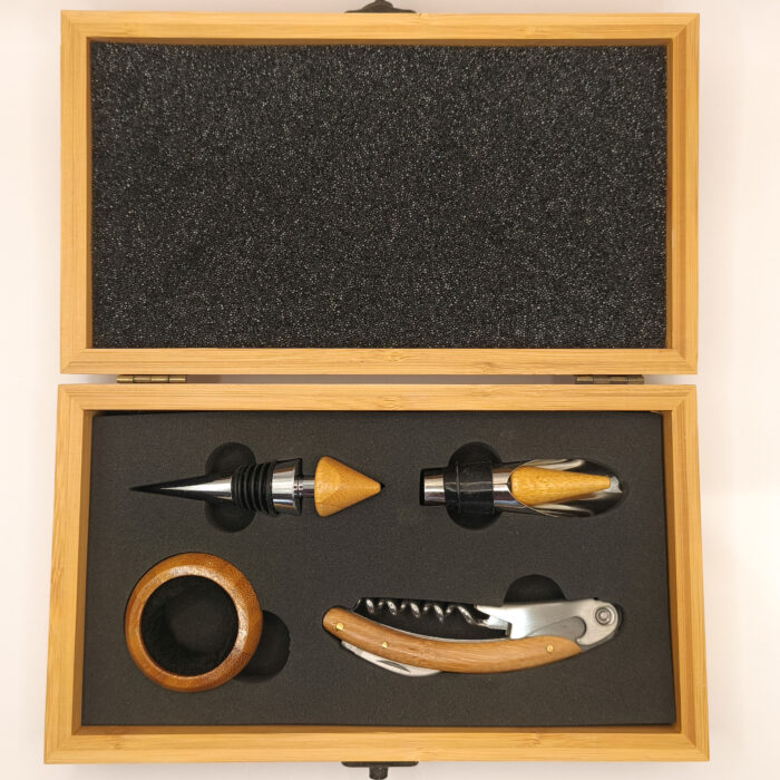 Juego para vino - 4 Accesorios Bambú Ecológico