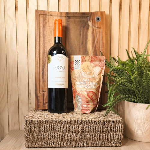 Caja parrillera - Tabla para asados Vino Joya Sal Merquén