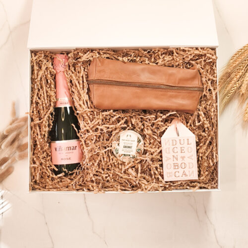 Caja de regalo - Neceser Crema de manos + Vino espumante Galletas