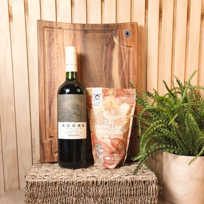 Caja Parrillera - Tabla para asados Vino Adobe Sal merquén